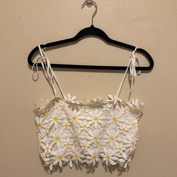 Forever 21 White and Yellow Embellished Crop Tank Top - Picture 1 of 2